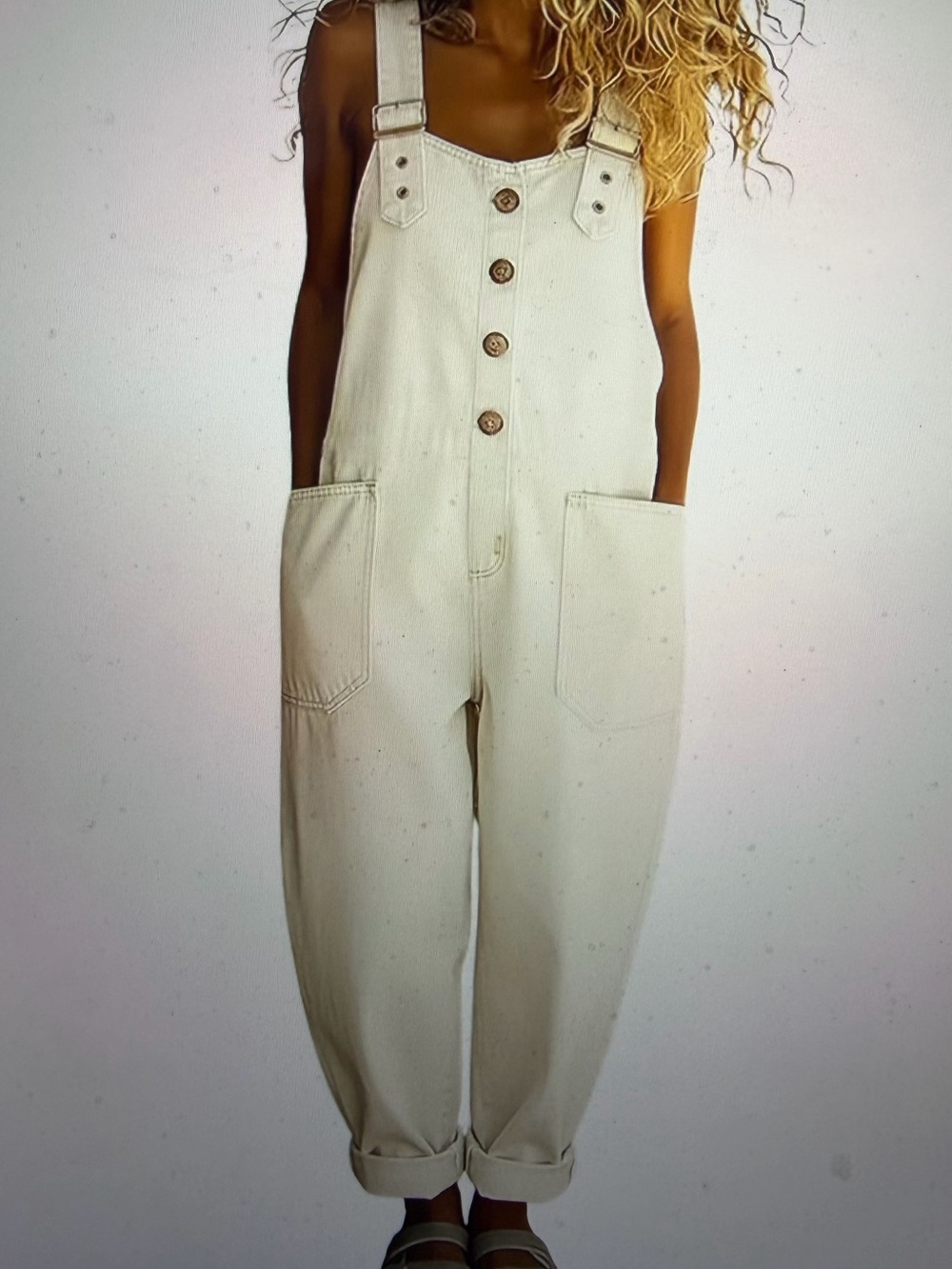 Denim White Button Front Wide Leg  Barrel  Overalls-  NWT Size M